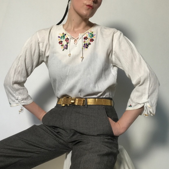 🎉HP🎉Vtg 90s does 70s tie front cotton boho shirt - Picture 3 of 11